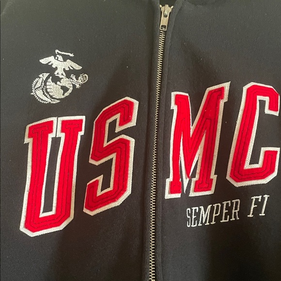 USMC Black Hoodie with Red Lettering - Picture 2 of 2